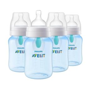 imagePhilips Avent AntiColic Bottle with AirFree Vent 4oz with Flow 1 Nipples 0m 4pk Clear SCY70104Blue