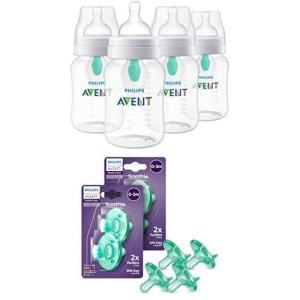 imagePhilips Avent AntiColic Bottle with AirFree Vent 4oz with Flow 1 Nipples 0m 4pk Clear SCY70104Clear and Green