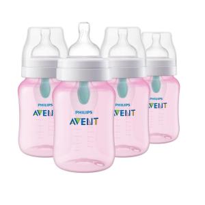 imagePhilips Avent AntiColic Bottle with AirFree Vent 4oz with Flow 1 Nipples 0m 4pk Clear SCY70104Pink