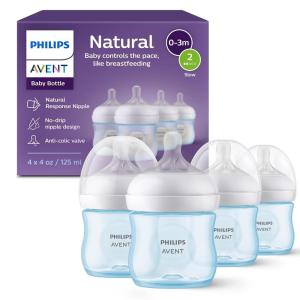 imagePhilips Avent Natural Baby Bottles with Natural Response Nipples Medium Flow Flow 3 with Seahorse and Starfish Design 9oz 4Pack SCY90368Blue