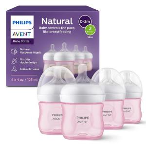 imagePhilips Avent Natural Baby Bottles with Natural Response Nipples Medium Flow Flow 3 with Seahorse and Starfish Design 9oz 4Pack SCY90368Pink