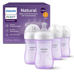 imagePhilips Avent Natural Baby Bottles with Natural Response Nipples Medium Flow Flow 3 with Seahorse and Starfish Design 9oz 4Pack SCY90368Purple