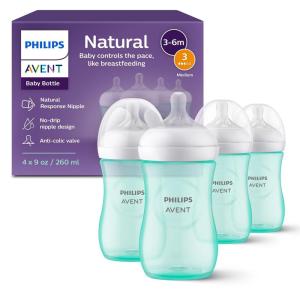 imagePhilips Avent Natural Baby Bottles with Natural Response Nipples Medium Flow Flow 3 with Seahorse and Starfish Design 9oz 4Pack SCY90368Teal