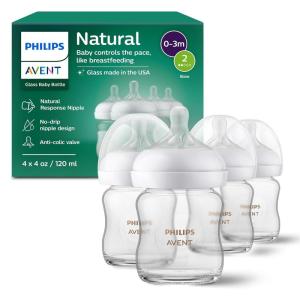 imagePhilips Avent Natural Glass Baby Bottles with Natural Response Nipples Slow Flow Flow 2 4oz 4Pack SCY910044 Ounce Pack of 4