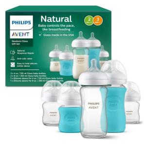 imagePhilips Avent Natural Glass Baby Bottles with Natural Response Nipples Slow Flow Flow 2 4oz 4Pack SCY910044 and 8 Ounce