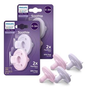 imagePhilips Avent Soothie Orthodontic Baby Pacifiers 100 Silicone Pacifiers One Piece BPAFree for Babies 03 Months 2 Lilac and 2 Pink 4 Pack Model SCF19070LilacPastel Pink