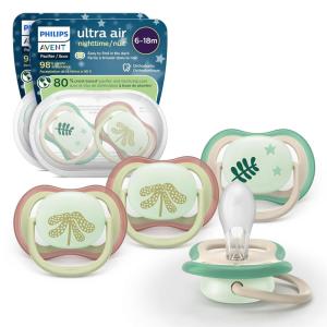 imagePhilips Avent Ultra Air Pacifier  4 x Light Breathable GlowinTheDark Baby Pacifiers for Babies Aged 618 Months BPA Free with Sterilizer Carry Case SCF37608Beige