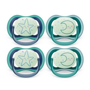 imagePhilips Avent Ultra Air Pacifier  4 x Light Breathable GlowinTheDark Baby Pacifiers for Babies Aged 618 Months BPA Free with Sterilizer Carry Case SCF37608Sleeping Star  Sleeping Moon