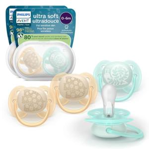 imagePhilips Avent Ultra Soft Pacifier  4 x Soft and Flexible Baby Pacifiers for Babies Aged 06 Months BPA Free with Sterilizer Carry Case SCF09123BLUE1