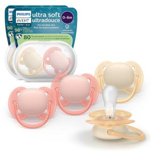 imagePhilips Avent Ultra Soft Pacifier  4 x Soft and Flexible Baby Pacifiers for Babies Aged 06 Months BPA Free with Sterilizer Carry Case SCF09123pink