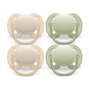 imagePhilips Avent Ultra Soft Pacifier  4 x Soft and Flexible Baby Pacifiers for Babies Aged 06 Months BPA Free with Sterilizer Carry Case SCF09123sand  pastel warm green