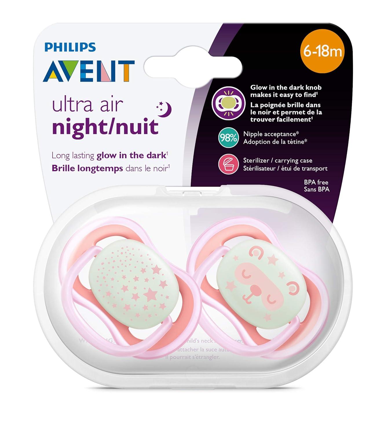 imagePhilips AVENT Ultra Air Nighttime 618 Months Pacifier Pink Pack of 4 SCF37644
