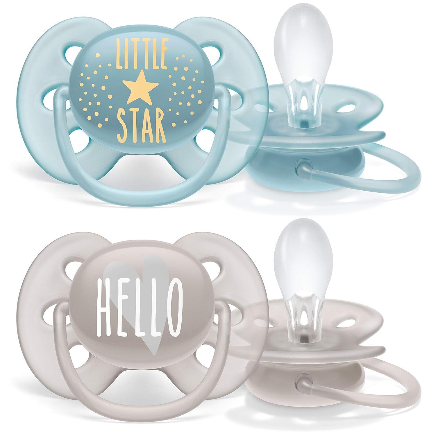 imagePhilips AVENT Ultra Soft Pacifier 06 Months Dreams and Happy Designs 4 Pack WhiteGreen SCF22243Little Star Hello