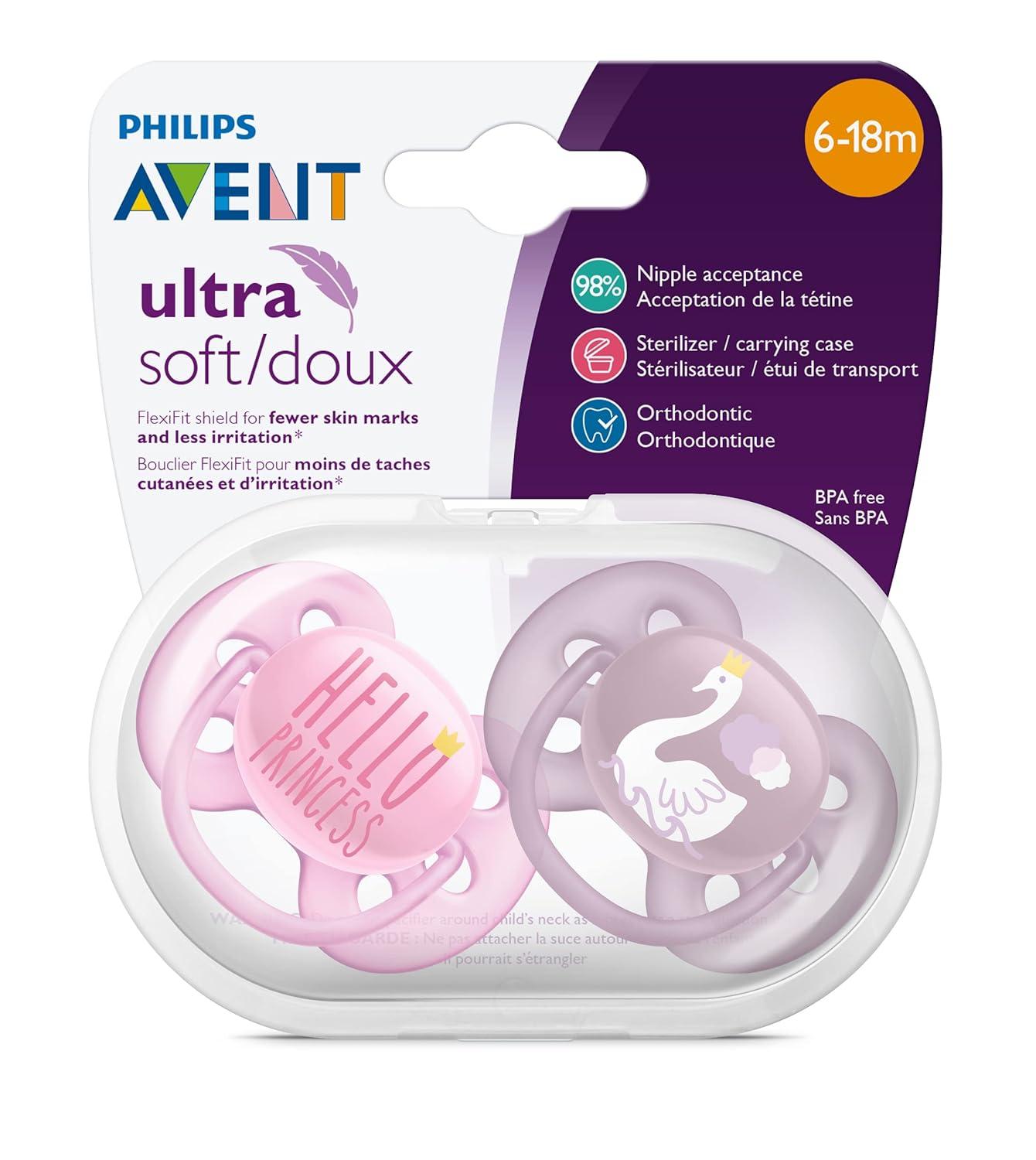 imagePhilips AVENT Ultra Soft Pacifier 06 Months Dreams and Happy Designs 4 Pack WhiteGreen SCF22243PrincessSwans