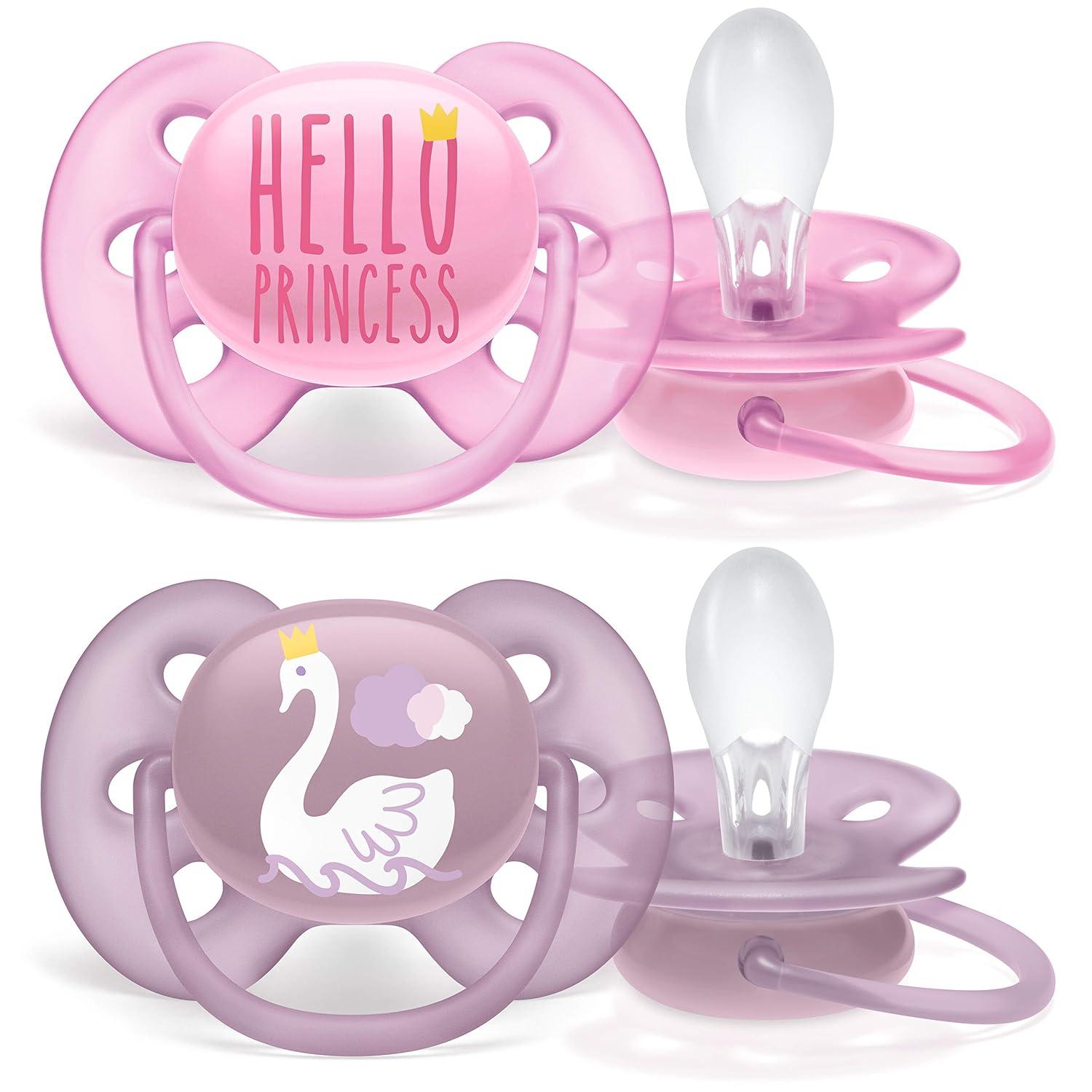 imagePhilips AVENT Ultra Soft Pacifier 06 Months Dreams and Happy Designs 4 Pack WhiteGreen SCF22243PrincessSwans
