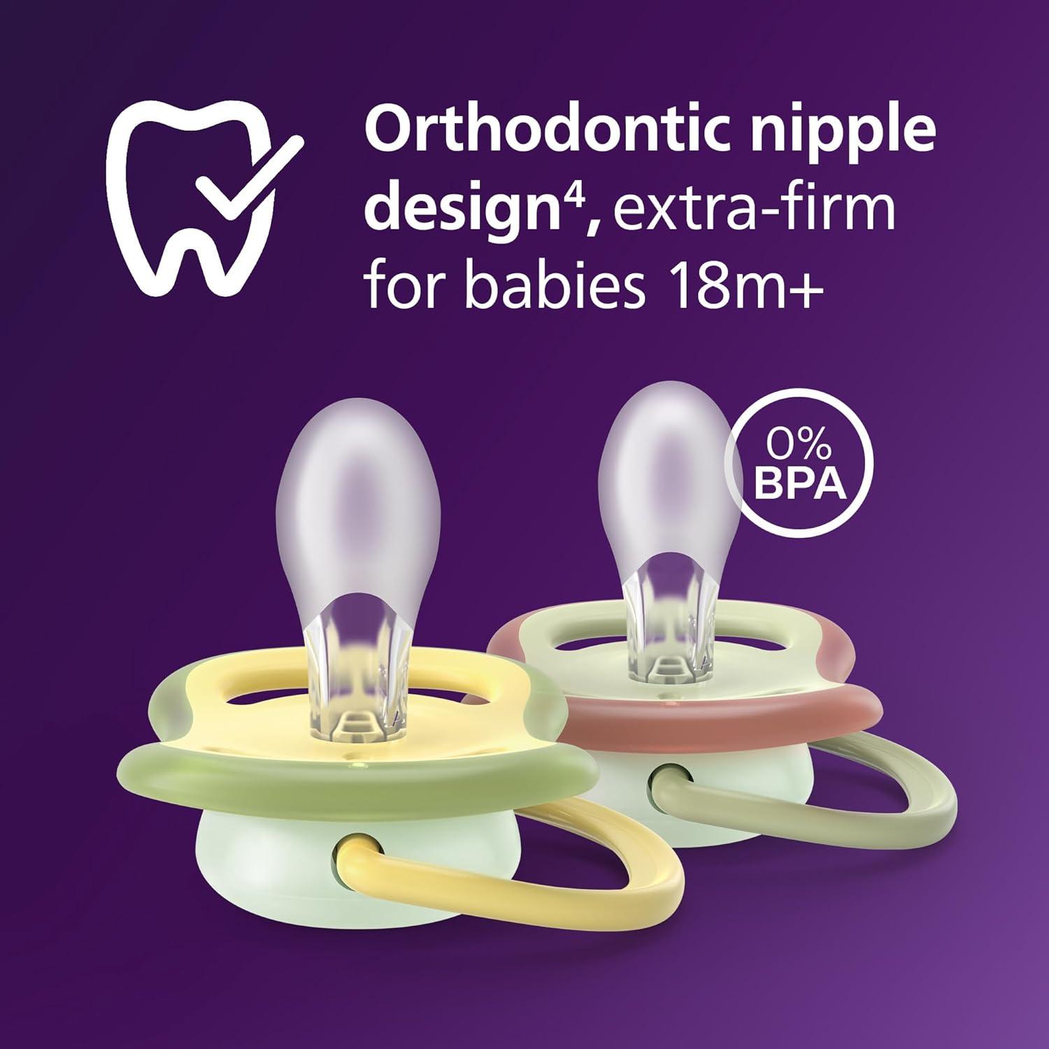 imagePhilips Avent Ultra Air Pacifier  4 x Light Breathable Baby Pacifiers for Babies Aged 18 Months Plus BPA Free with Sterilizer Carry Case Model SCF34925Pale Yellow