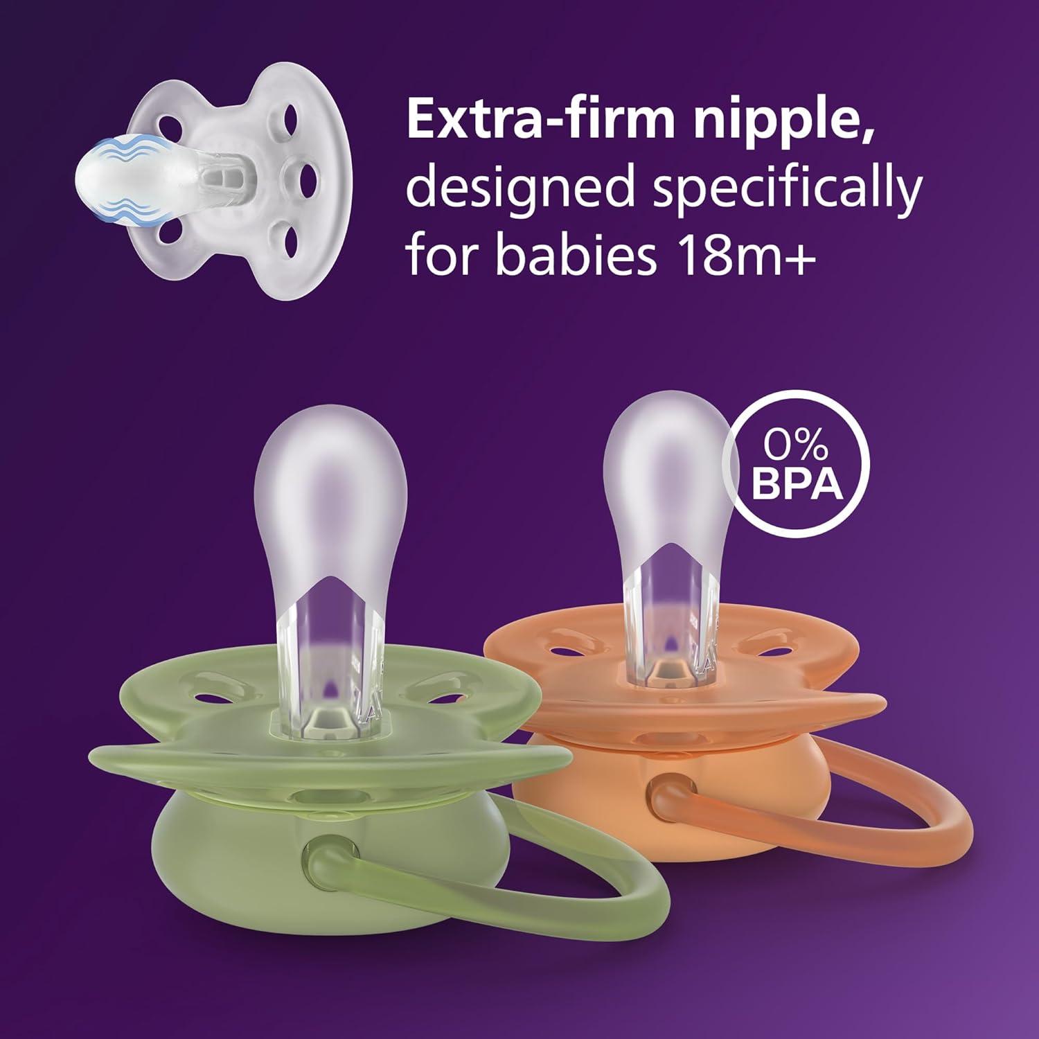 imagePhilips Avent Ultra Soft Pacifiers  Orthodontic Design for Babies 18 Months Flexible Shield ExtraFirm Silicone Symmetrical Nipple BPAFree with 2 Sterilizing Cases 4 Pack SCF09307