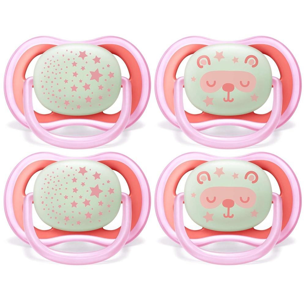 imagePhilips AVENT Ultra Air Nighttime 618 Months Pacifier Pink Pack of 4 SCF37644