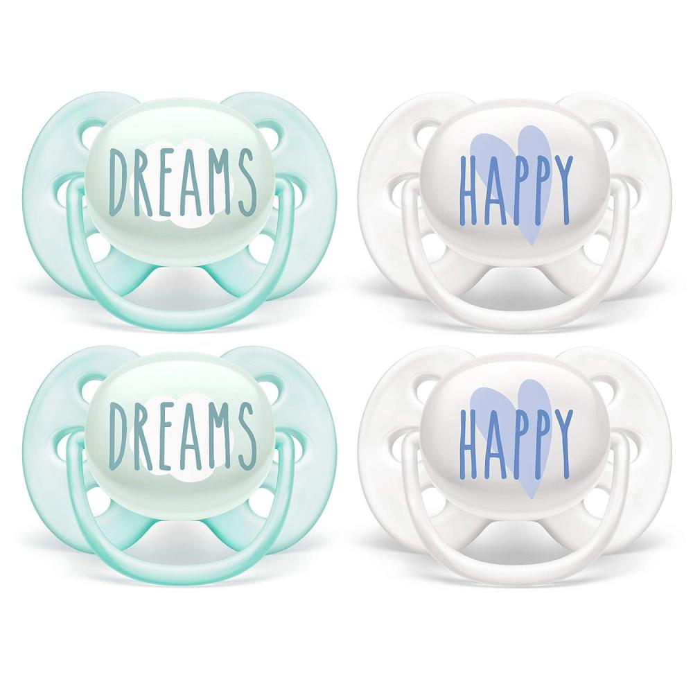 imagePhilips AVENT Ultra Soft Pacifier 06 Months Dreams and Happy Designs 4 Pack WhiteGreen SCF22243DreamsHappy
