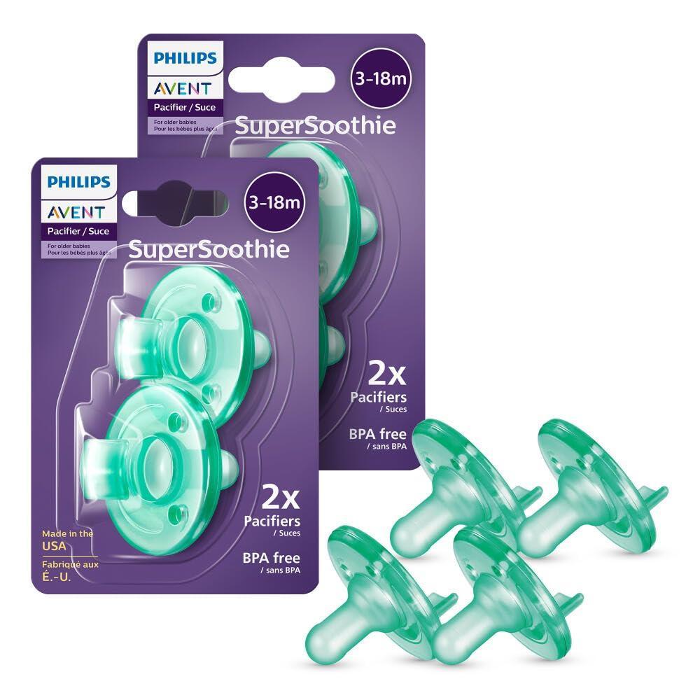 imagePhilips Avent Soothie Orthodontic Baby Pacifiers 100 Silicone Pacifiers One Piece BPAFree for Babies 318 Months Green 4 Pack Model SCF19245Green