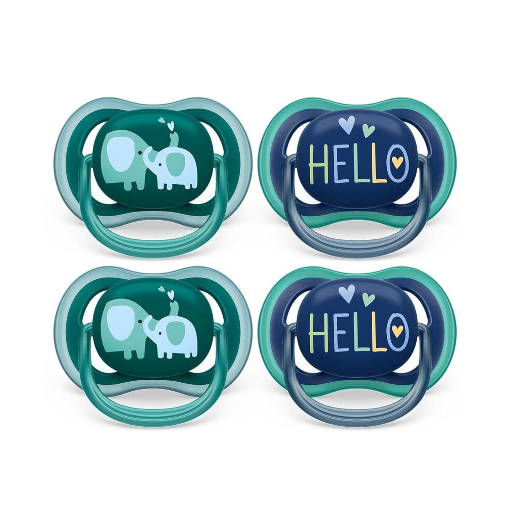 imagePhilips Avent Ultra Air Pacifier  4 x Light Breathable Baby Pacifiers for Babies Aged 18 Months Plus BPA Free with Sterilizer Carry Case Model SCF34925Opal Elephant  Blue Hello