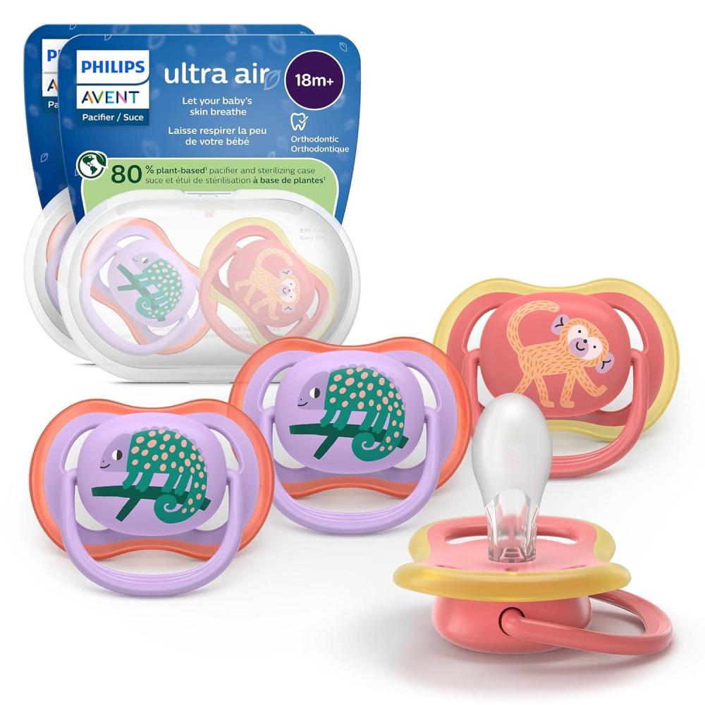 imagePhilips Avent Ultra Air Pacifier  4 x Light Breathable Baby Pacifiers for Babies Aged 18 Months Plus BPA Free with Sterilizer Carry Case Model SCF34925red