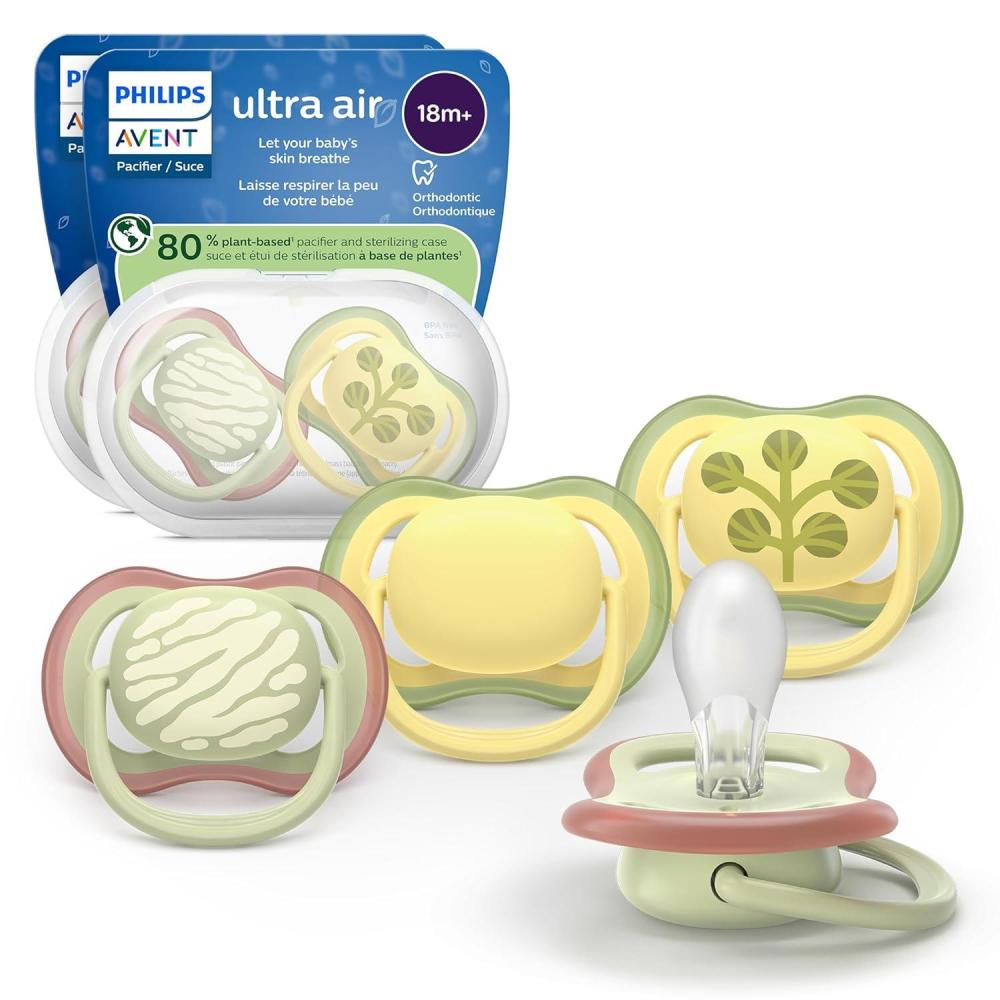 imagePhilips Avent Ultra Air Pacifier  4 x Light Breathable Baby Pacifiers for Babies Aged 18 Months Plus BPA Free with Sterilizer Carry Case Model SCF34925beige