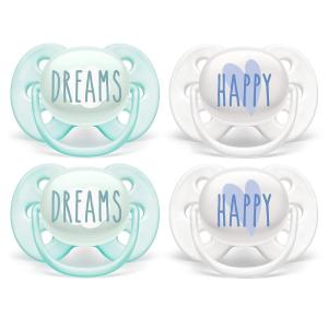 imagePhilips AVENT Ultra Soft Pacifier 06 Months Dreams and Happy Designs 4 Pack WhiteGreen SCF22243DreamsHappy