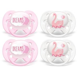 imagePhilips AVENT Ultra Soft Pacifier 06 Months Dreams and Happy Designs 4 Pack WhiteGreen SCF22243DreamsSwans