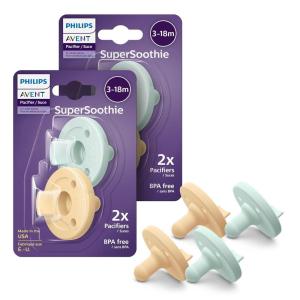 imagePhilips Avent Soothie Orthodontic Baby Pacifiers 100 Silicone Pacifiers One Piece BPAFree for Babies 318 Months Green 4 Pack Model SCF19245Light YellowPastel Cyan