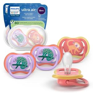 imagePhilips Avent Ultra Air Pacifier  4 x Light Breathable Baby Pacifiers for Babies Aged 18 Months Plus BPA Free with Sterilizer Carry Case Model SCF34925red