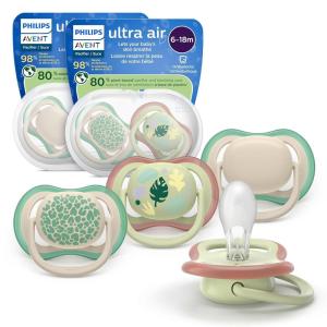 imagePhilips Avent Ultra Air Pacifier  4 x Light Breathable Baby Pacifiers for Babies Aged 618 Months BPA Free with Sterilizer Carry Case SCF08553Beige