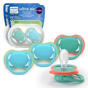 imagePhilips Avent Ultra Air Pacifier  4 x Light Breathable Baby Pacifiers for Babies Aged 618 Months BPA Free with Sterilizer Carry Case SCF08553Blue