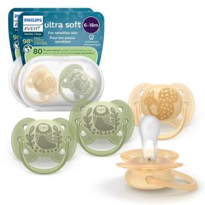 imagePhilips Avent Ultra Soft Pacifier  4 x Soft and Flexible Baby Pacifiers for Babies Aged 618 Months BPA Free with Sterilizer Carry Case SCF09127beige