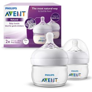 imagePhilips Avent Natural Baby Bottles with First Flow Nipple 2OZ60ML 2 Pack SCF01925Clear