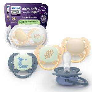 imagePhilips Avent Ultra Soft Day amp Night Pacifiers  for Babies 618 Months Glow in the Dark Symmetrical Silicone Nipple BPAFree Sterilizing Cases 4 Pack SCF09410