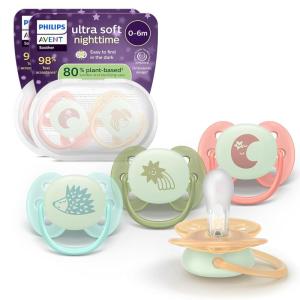 imagePhilips Avent Ultra Soft Nighttime Pacifiers  for Babies 06 Months Glow in the Dark Flexible Shield Symmetrical Silicone Nipple BPAFree Sterilizing Cases 4 Pack SCF09407